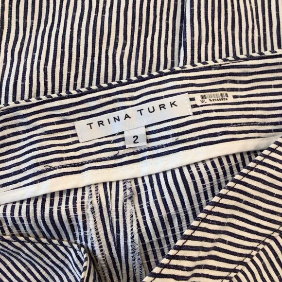 TRINA TURK Blue Stripe Straight Leg Seersucker Pants size S - Picture 5 of 6